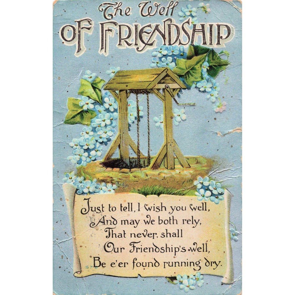 Vtg 1919 Embossed Postcard Well of Friendship Blue Flowers Milwaukee WI Posted - Picture 1 of 2